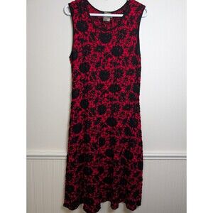 Taylor Womens Floral Roses Knit Dress Size L Red Black Sleeveless Whimsigoth